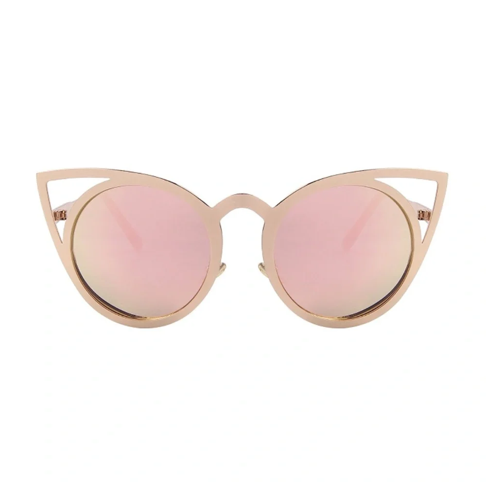 Mirrored Pink Round Lens Cat Eye Cut Out Sunglasses - Picture 3 of 6
